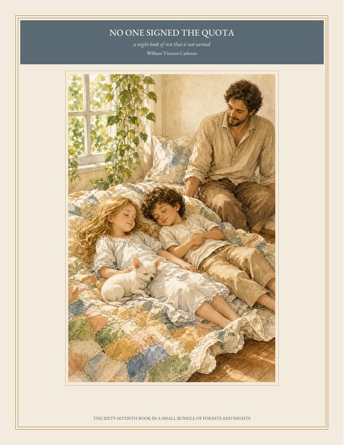 Cover of NO ONE SIGNED THE QUOTA, a night book of rest that is not earned, by William Vincent Carleton