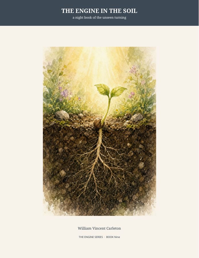 Cover of THE ENGINE IN THE SOIL, a night book of the unseen turning, by William Vincent Carleton