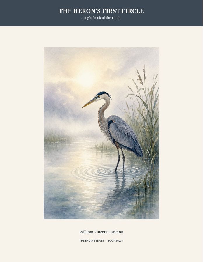 Cover of THE HERON’S FIRST CIRCLE, a night book of the ripple, by William Vincent Carleton