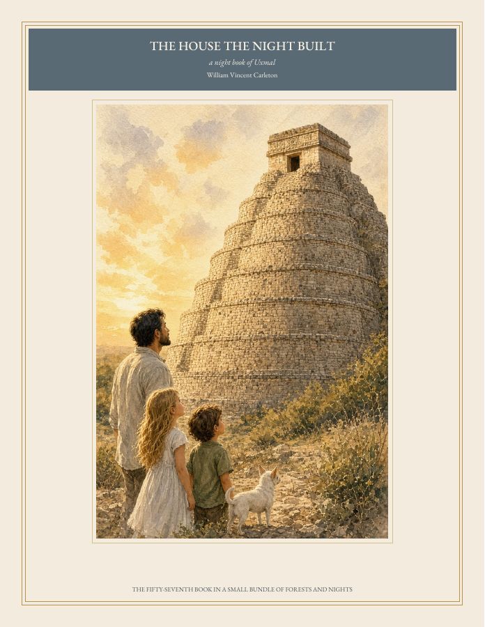 Cover of THE HOUSE THE NIGHT BUILT, a night book of Uxmal, by William Vincent Carleton