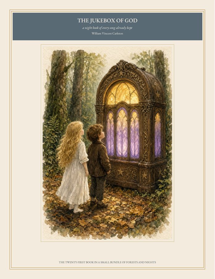 Cover of THE JUKEBOX OF GOD, a night book of every song already kept, by William Vincent Carleton