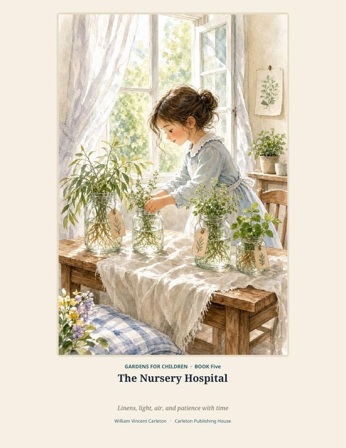 Cover of The Nursery Hospital, Linens, light, air, and patience with time, by William Vincent Carleton
