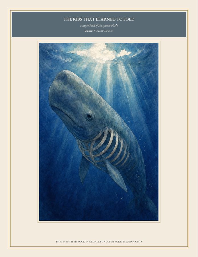 Cover of THE RIBS THAT LEARNED TO FOLD, a night book of the sperm whale, by William Vincent Carleton