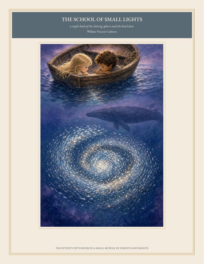 Cover of THE SCHOOL OF SMALL LIGHTS, a night book of the shining sphere and the kind door, by William Vincent Carleton