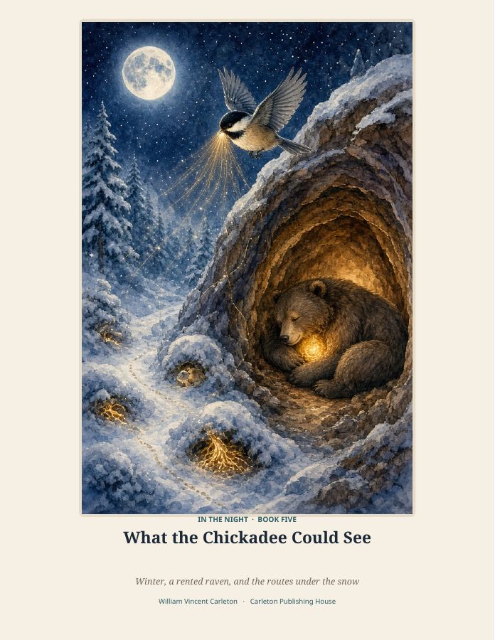 Cover of What the Chickadee Could See, Winter, a rented raven, and the routes under the snow, by William Vincent Carleton