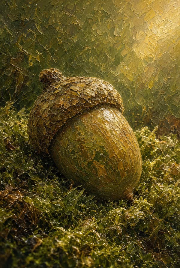 Heartwood card art: an acorn