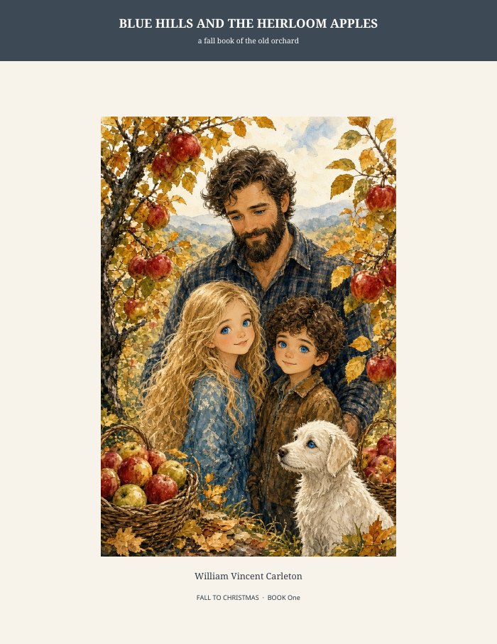Cover of Blue Hills and the Heirloom Apples, a fall book of the old orchard, by William Vincent Carleton