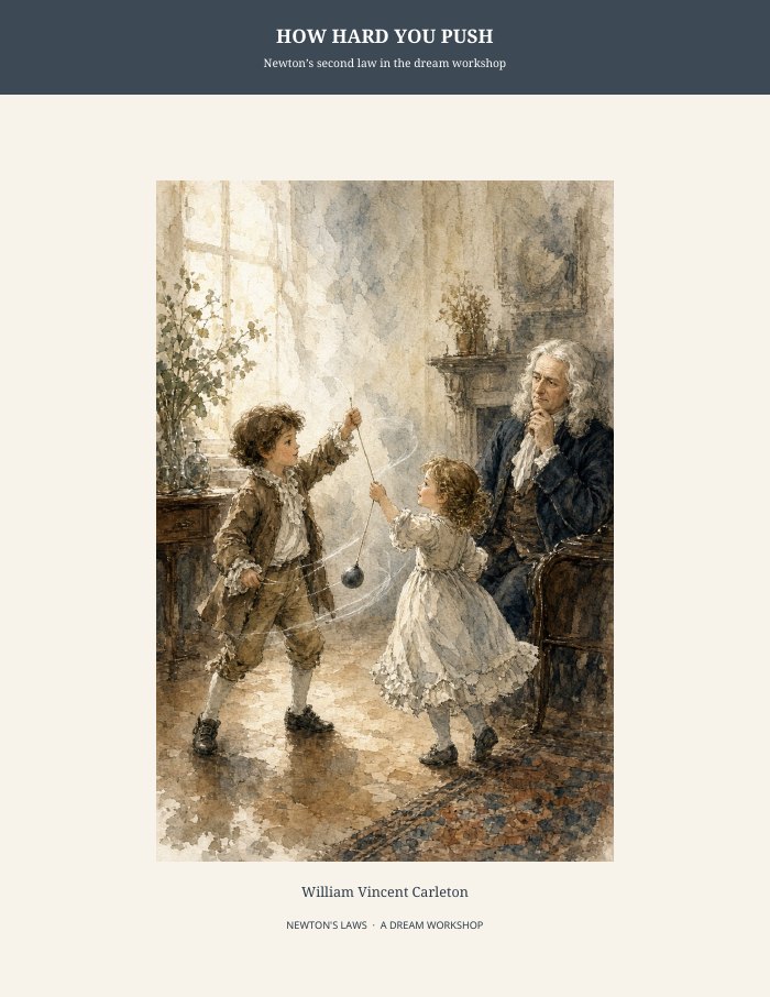 Cover of How Hard You Push, Newton’s second law in the dream workshop, by William Vincent Carleton